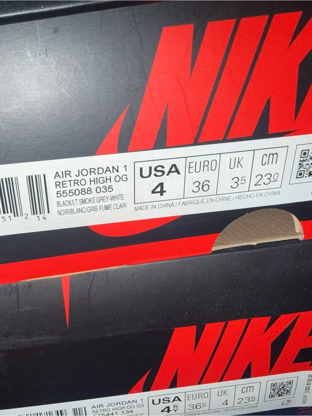 Nike Air Jordan 1 Retro High Shadow Size 4